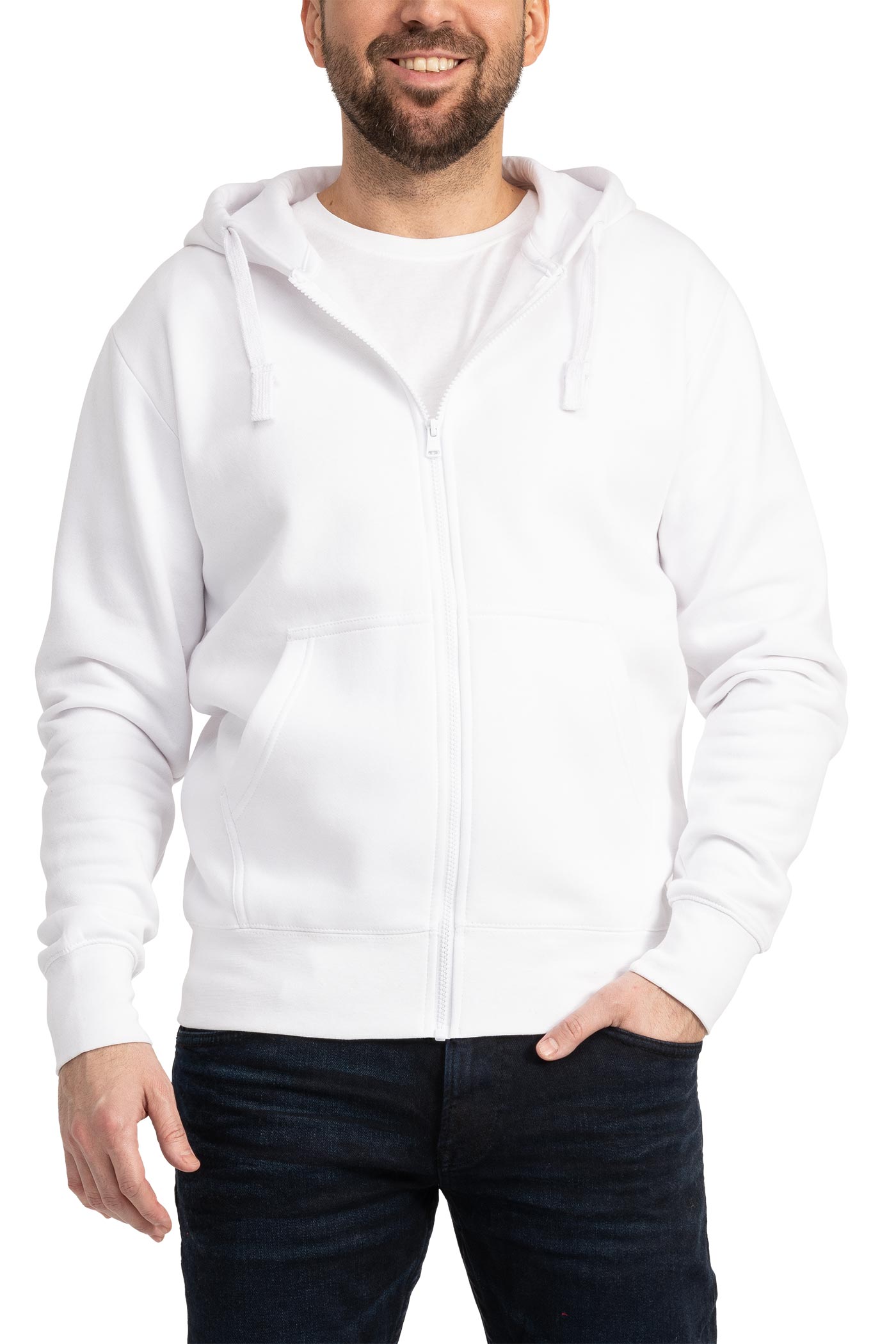 Herren Sweatjacke mit Seitentaschen und Kapuze in Weiß