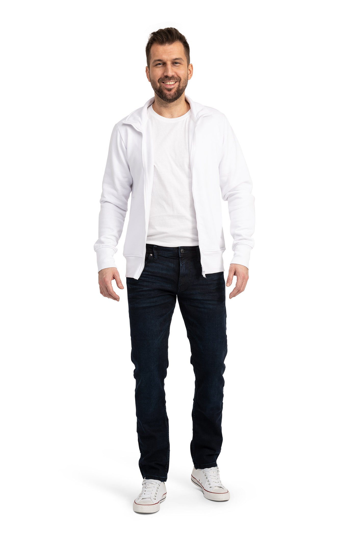 Herren Sweatjacke mit Reißverschluss in großen Größen in Weiß