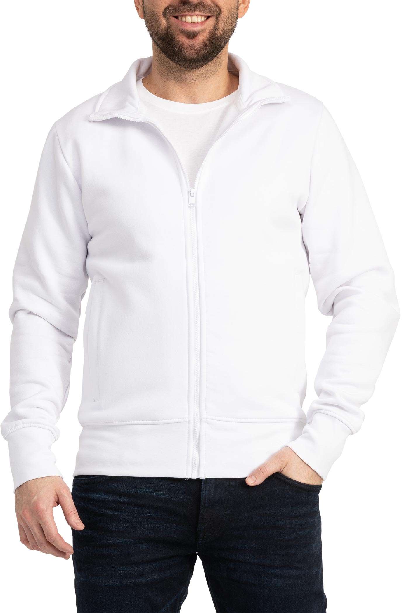 Herren Sweatjacke mit Reißverschluss & Reißverschlusstaschen in Weiß
