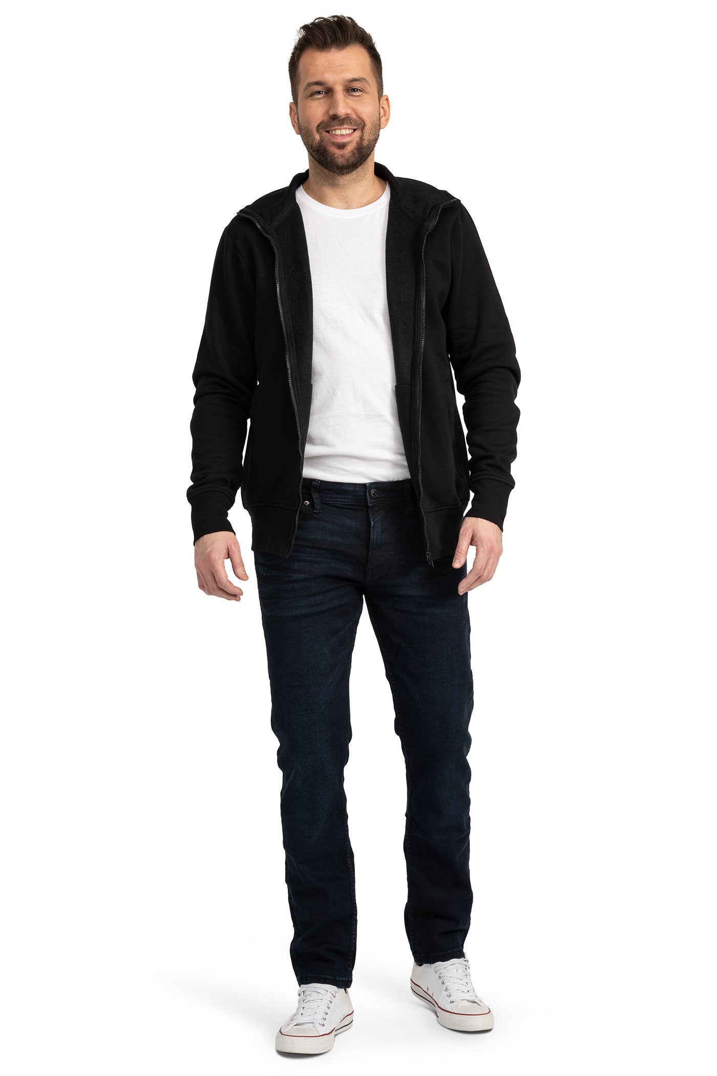 Herren Sweatjacke mit Reißverschluss in großen Größen in Schwarz