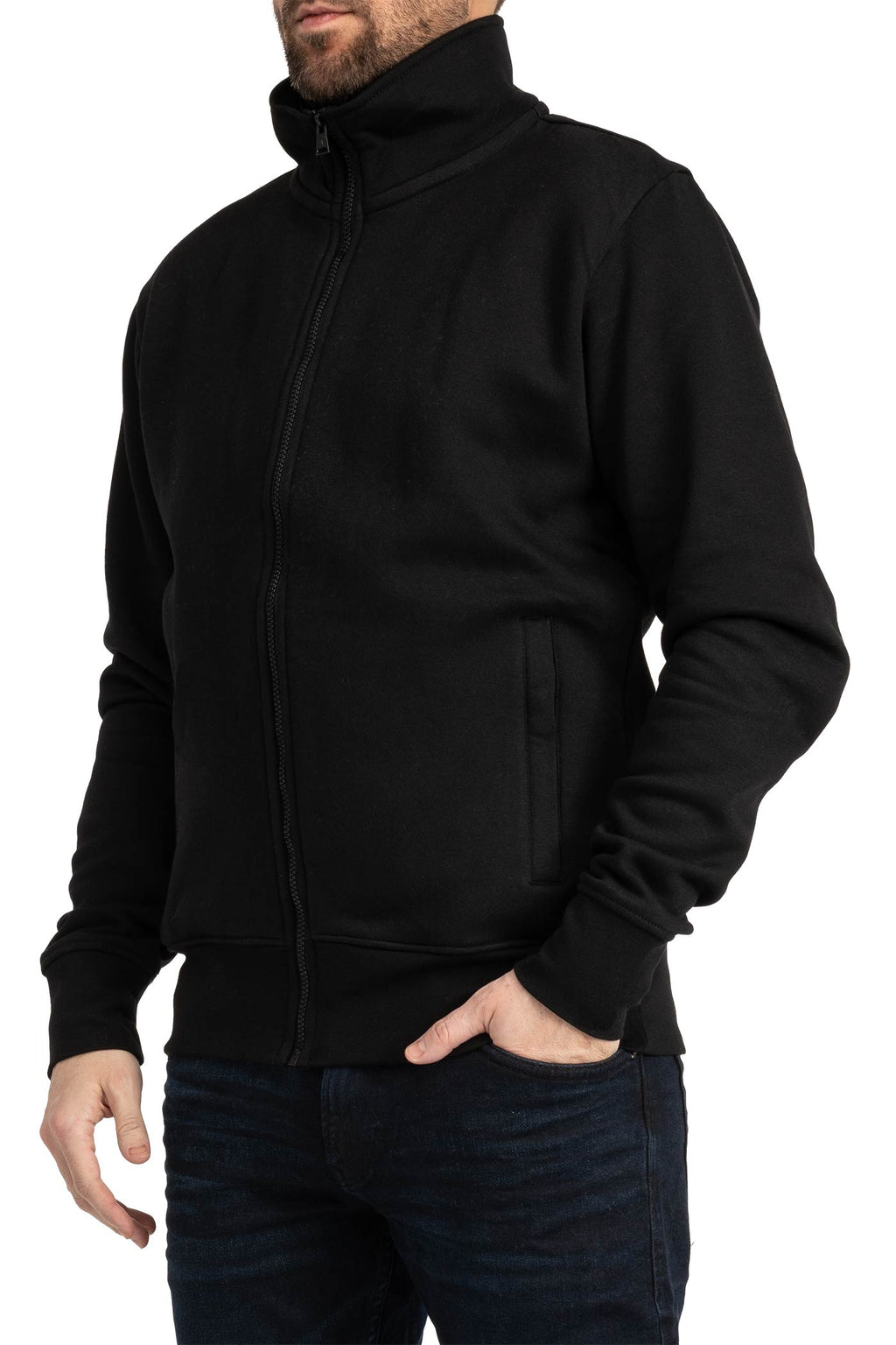 Herren Sweatjacke mit Stehkragen in Schwarz