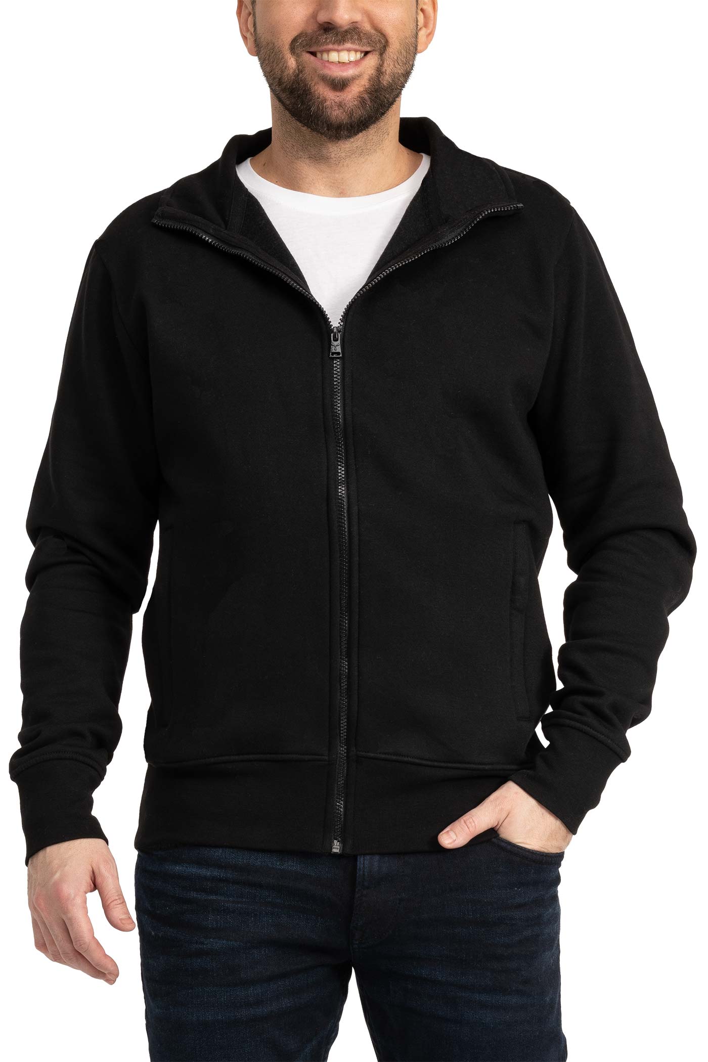 Herren Sweatjacke mit Reißverschluss & Reißverschlusstaschen in Schwarz