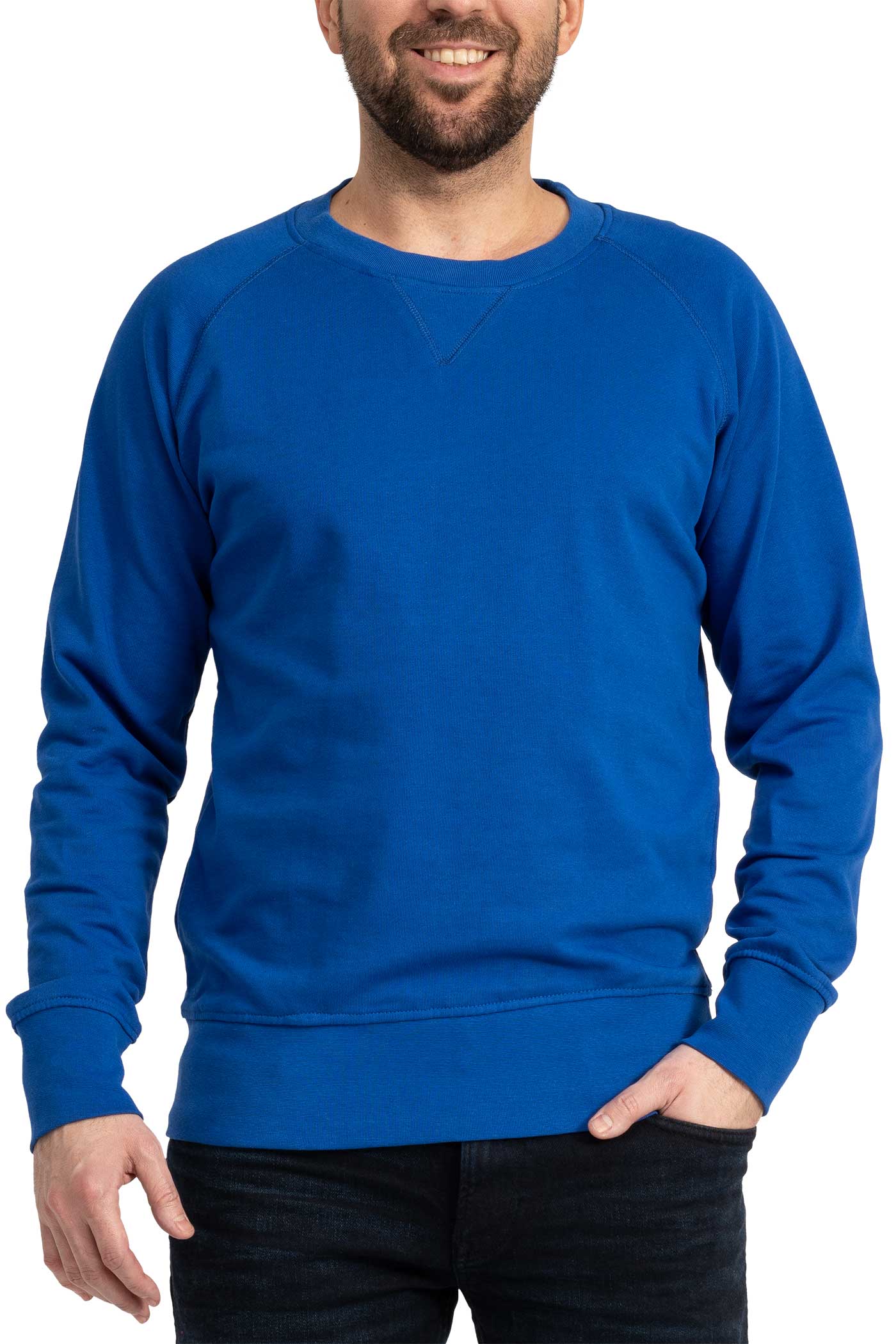 Herren Pullover mit Rundhals-Ausschnitt und Feinripp in Blau