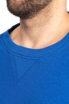 Herren leichter Pullover mit Ziernaht und Rundhalsausschnitt in Blau