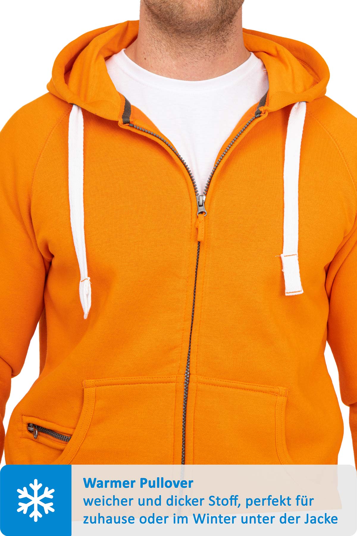 Sweatjacke für Männer mit dicken Bändeln in Orange