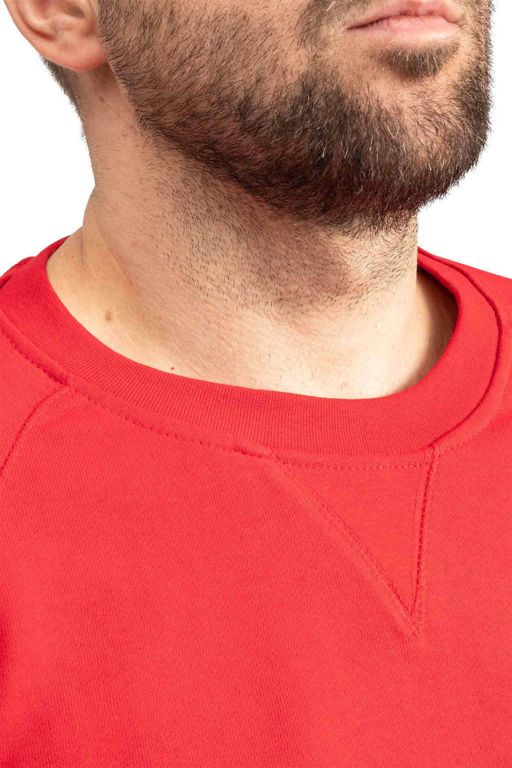 Herren leichter Pullover mit Ziernaht und Rundhalsausschnitt in Rot