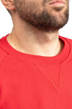 Herren leichter Pullover mit Ziernaht und Rundhalsausschnitt in Rot
