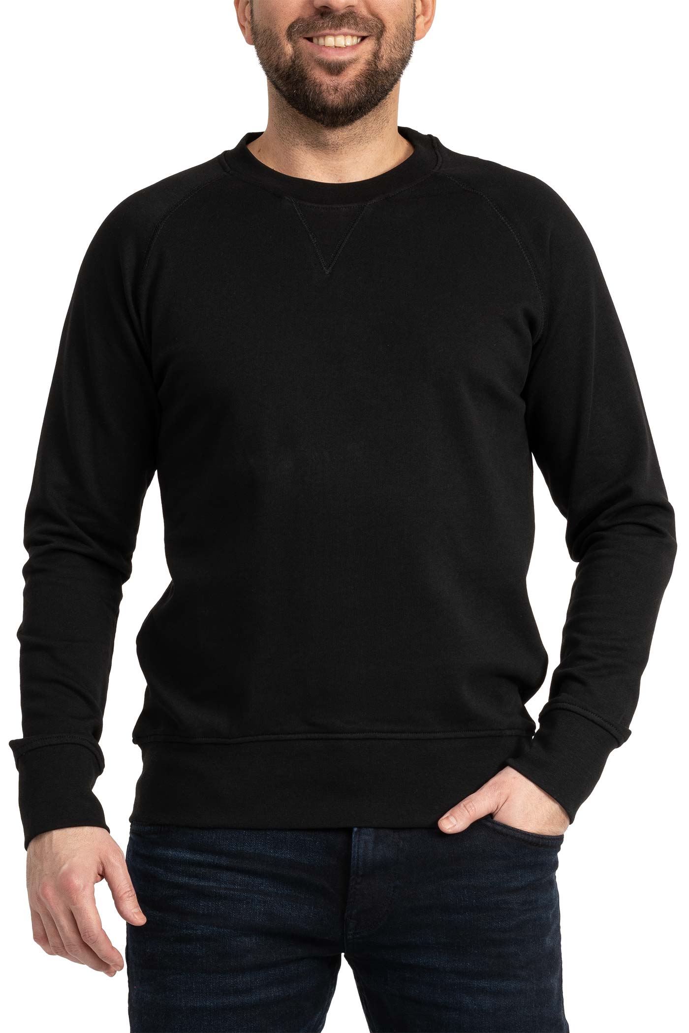 Herren Pullover mit Rundhals-Ausschnitt und Feinripp in Schwarz