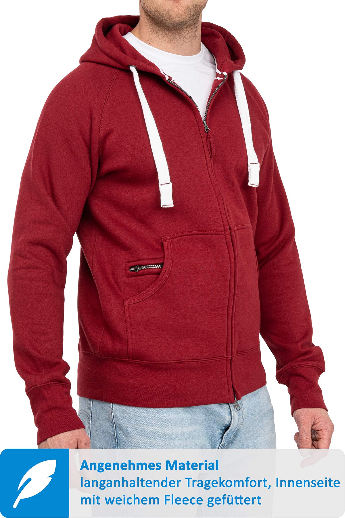 Herren Sweatjacke mit praktischen Seitentaschen in Bordeaux