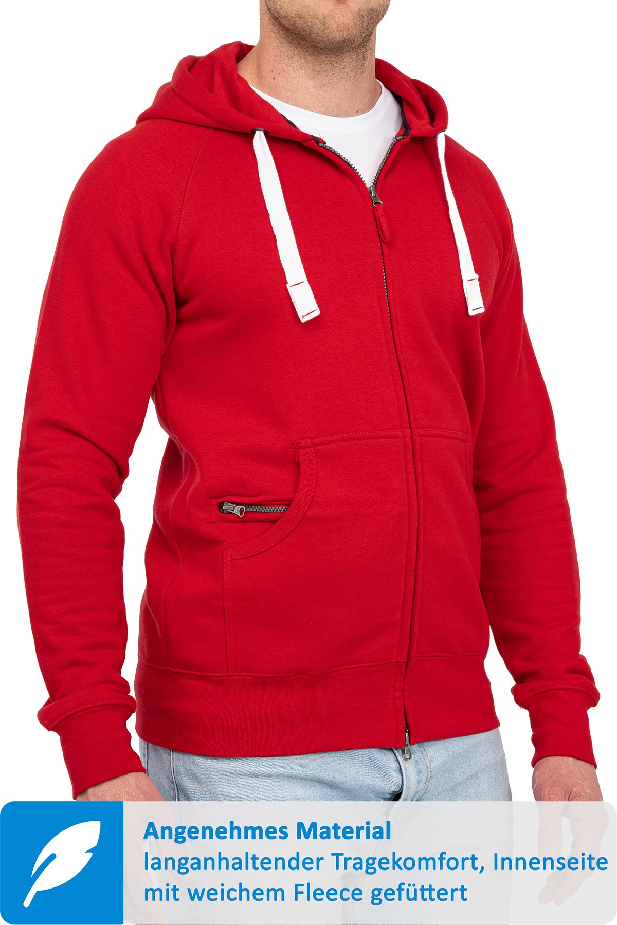 Herren Sweatjacke mit praktischen Seitentaschen in Rot