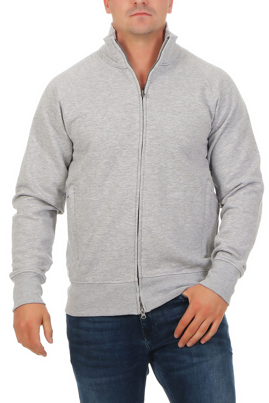 Herren Sweatjacke in großen Größen in Grau meliert