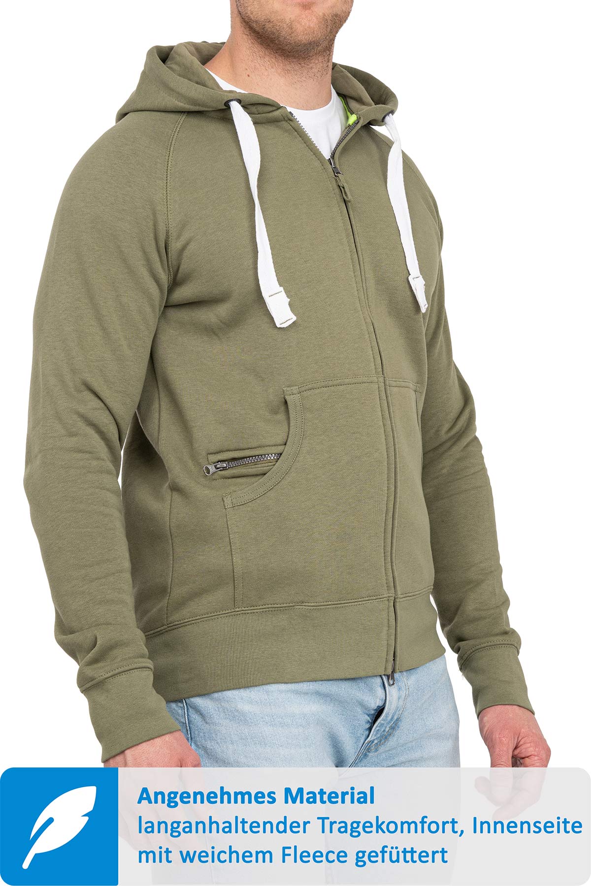 Herren Sweatjacke mit praktischen Seitentaschen in Olivgrün