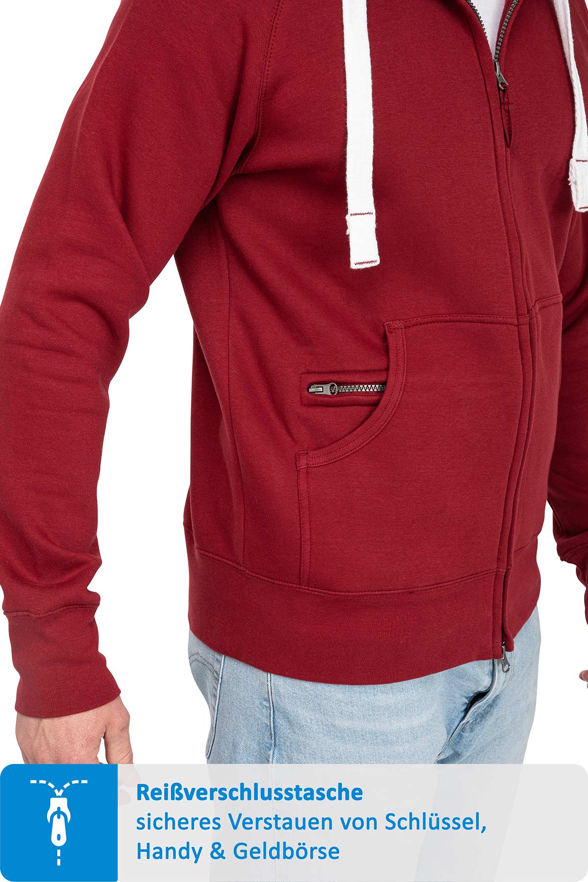 Seitentasche mit zusätzlichen Reißverschlussfach in Bordeaux