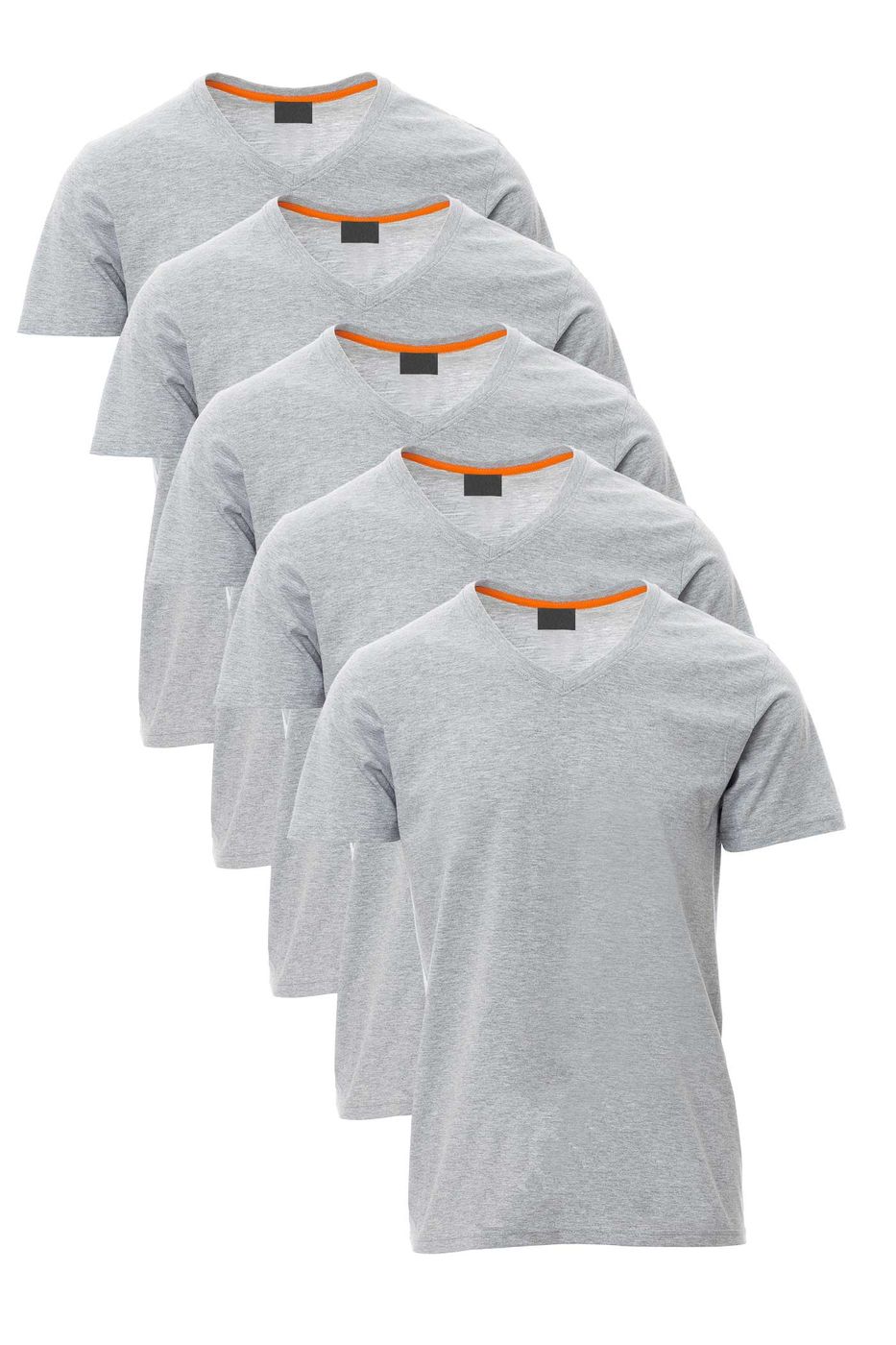 Herren T-Shirt 5er Pack mit V-Ausschnitt Basic einfarbig Grau meliert