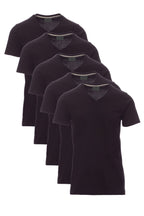 Herren T-Shirt 5er Pack mit V-Ausschnitt Basic einfarbig Schwarz