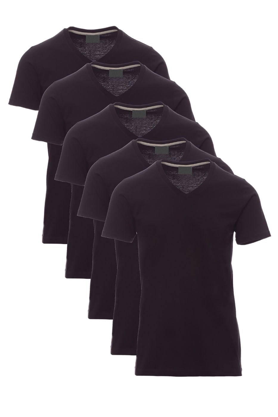 Herren T-Shirt 5er Pack mit V-Ausschnitt Basic einfarbig Schwarz