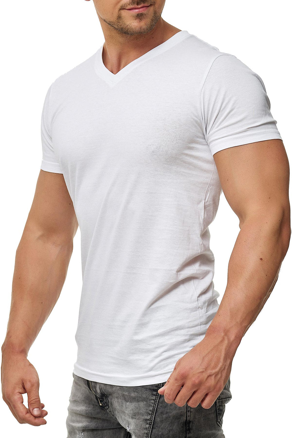 Herren 3 Shirts mit V Ausschnitt in Weiss