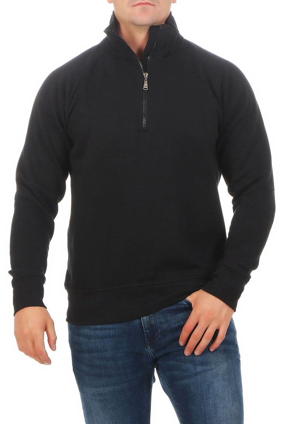 Herren Halfzip Pullover mit Stehkragen in Schwarz