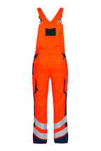 Herren Latzhose Warnschutz mit hoher Sichtbarkeit in Orange-Dunkelblau