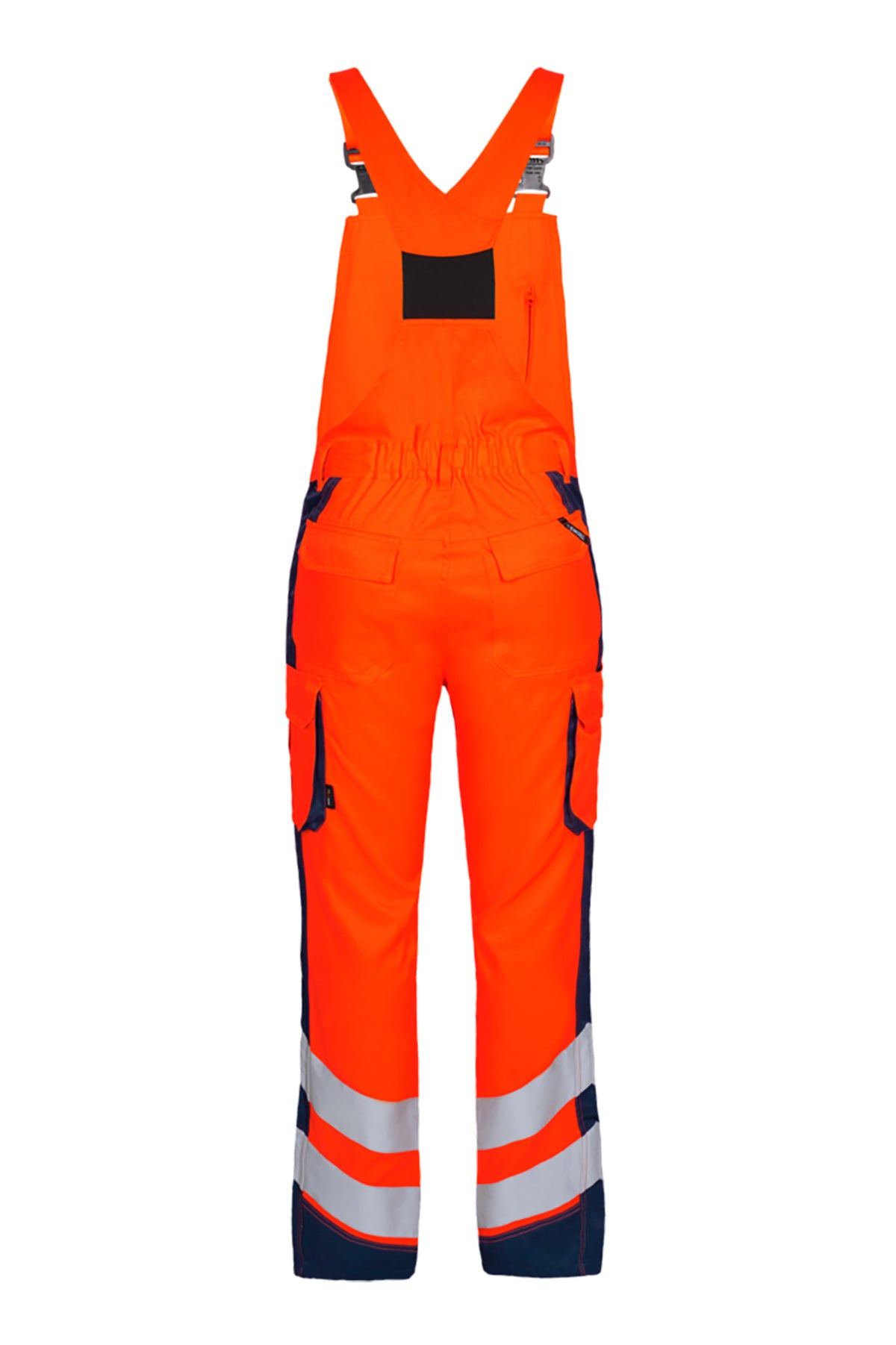 Herren Latzhose Warnschutz mit hoher Sichtbarkeit in Orange-Dunkelblau