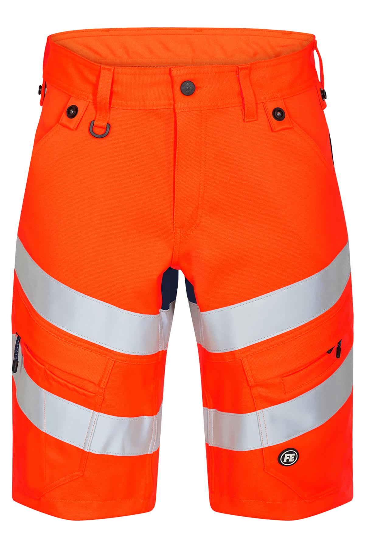 Herren Warnschutzhose kurz mit guter Sichtbarkeit in Orange-Dunkelblau