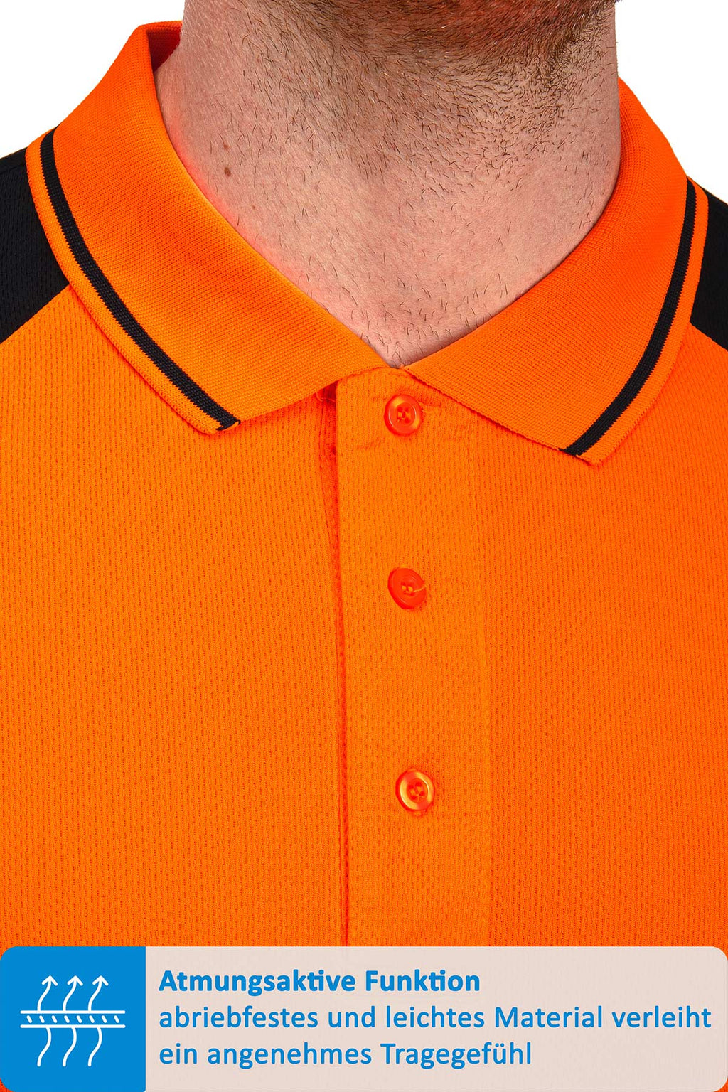 hochwertiges Warnschutz Polo mit Knopfleiste in Neon Orange