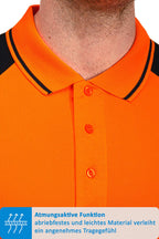 hochwertiges Warnschutz Polo mit Knopfleiste in Neon Orange