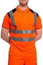 Herren Warnschutzpoloshirt in grossen Groessen in Neonorange