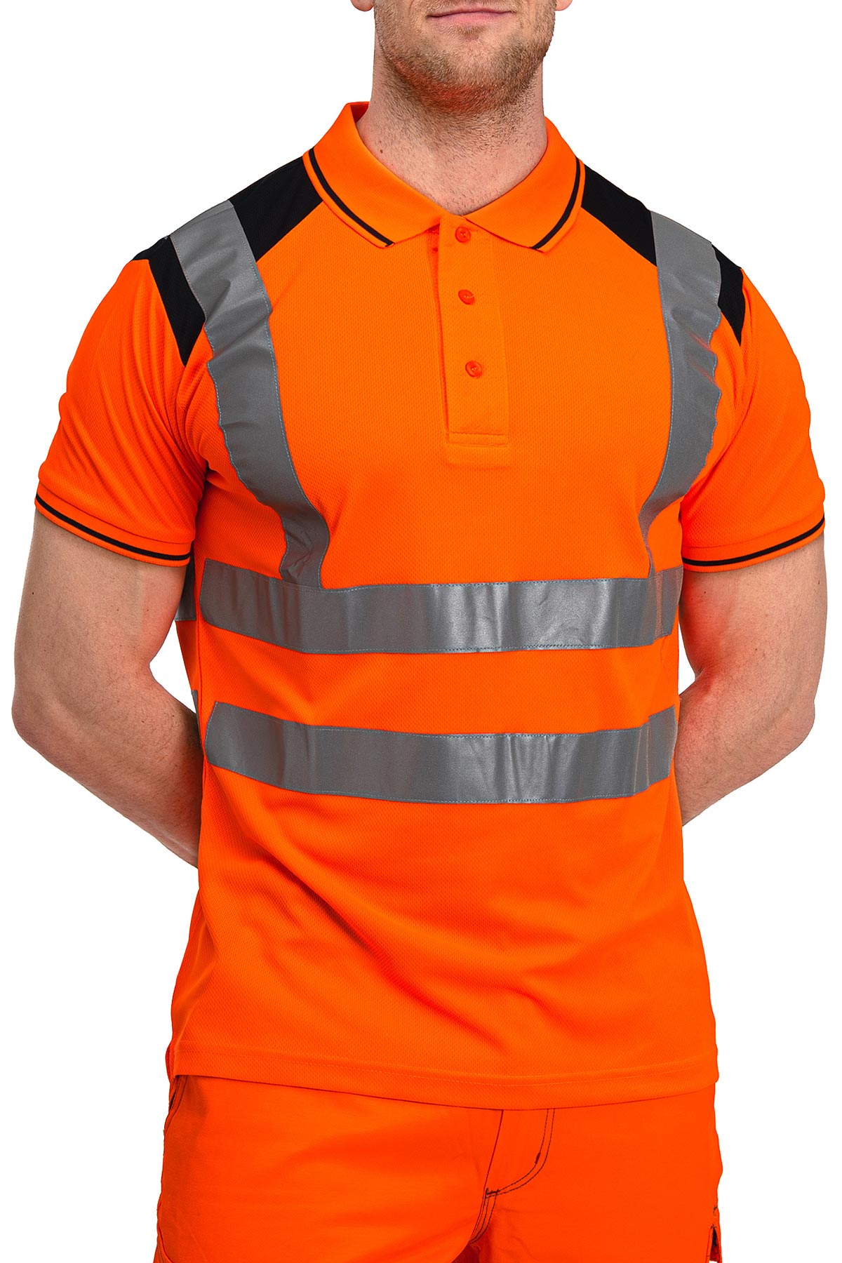 Herren Warnschutzpoloshirt in grossen Groessen in Neonorange