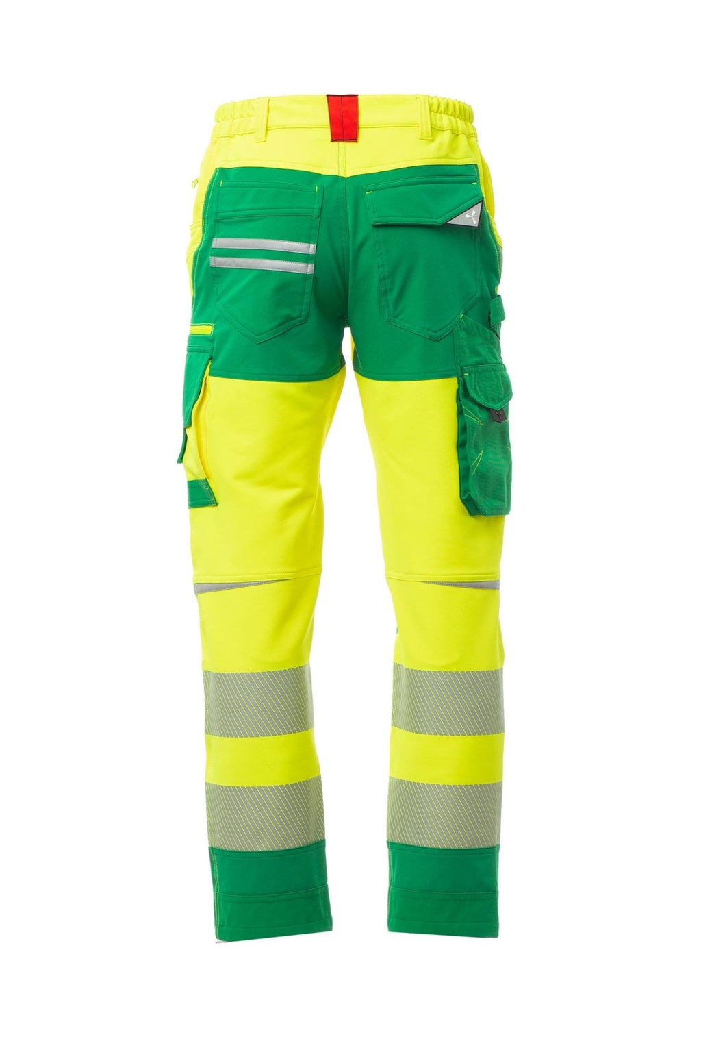Herren Warnschutzhose mit Gesäßtaschen und dehnbarem Material und Bund in Gelb-Grün