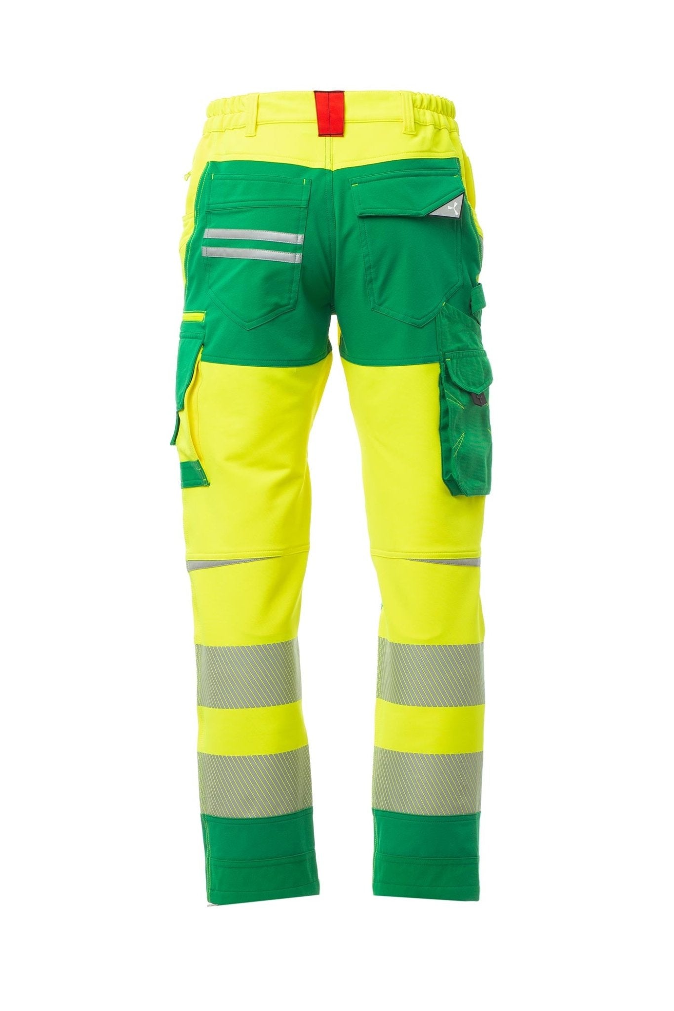 Herren Warnschutzhose mit Gesäßtaschen und dehnbarem Material und Bund in Gelb-Grün