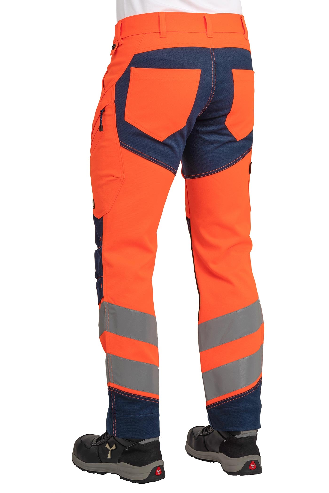 Herren Arbeitshose Warnschutz mit Gesäßtaschen in Orange-Dunkelblau
