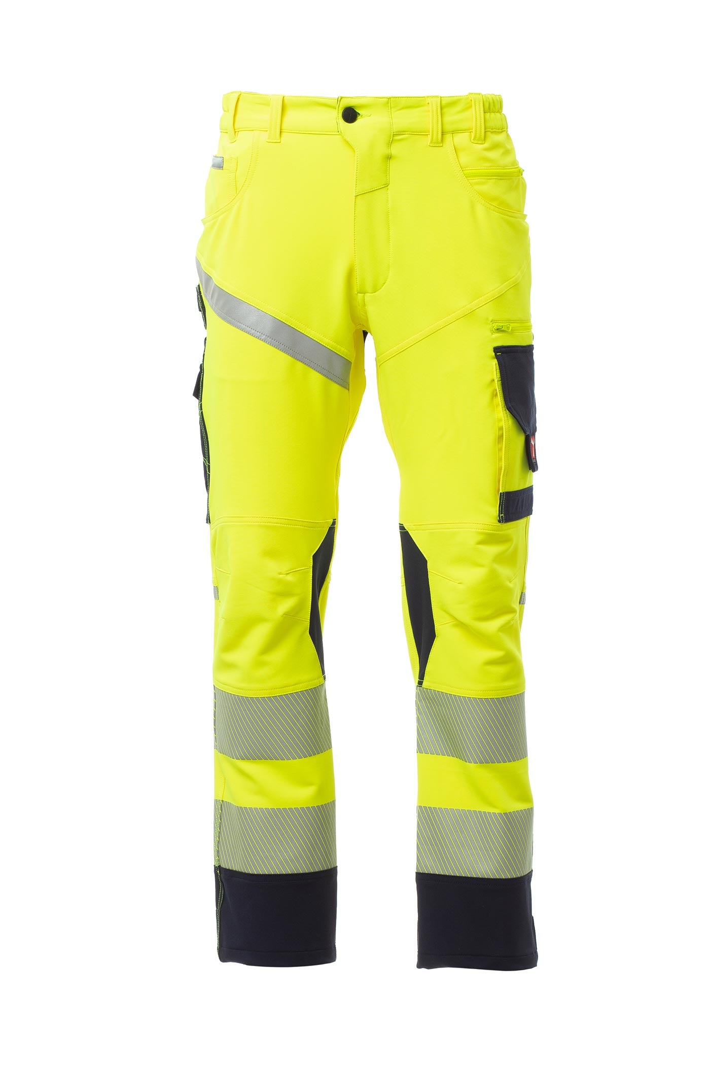 Herren Warnschutzhose mit vielen praktischen Taschen und Stretch in Gelb-Dunkelblau