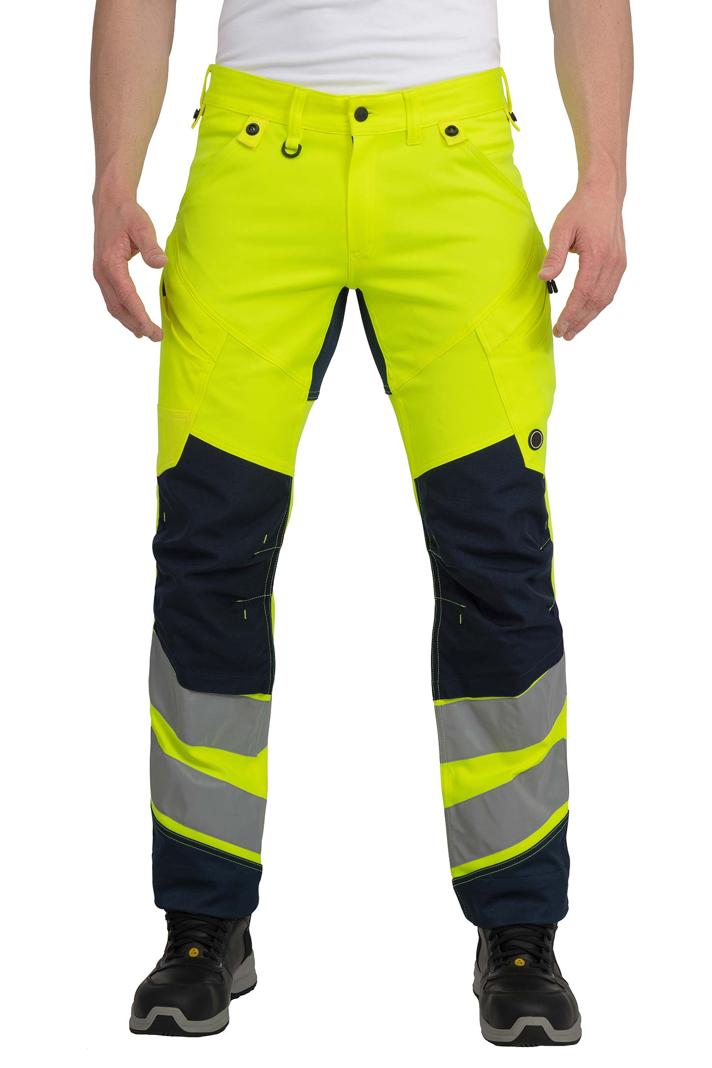 Herren Warnschutzhose mit Reflexstreifen in Gelb-Dunkelblau