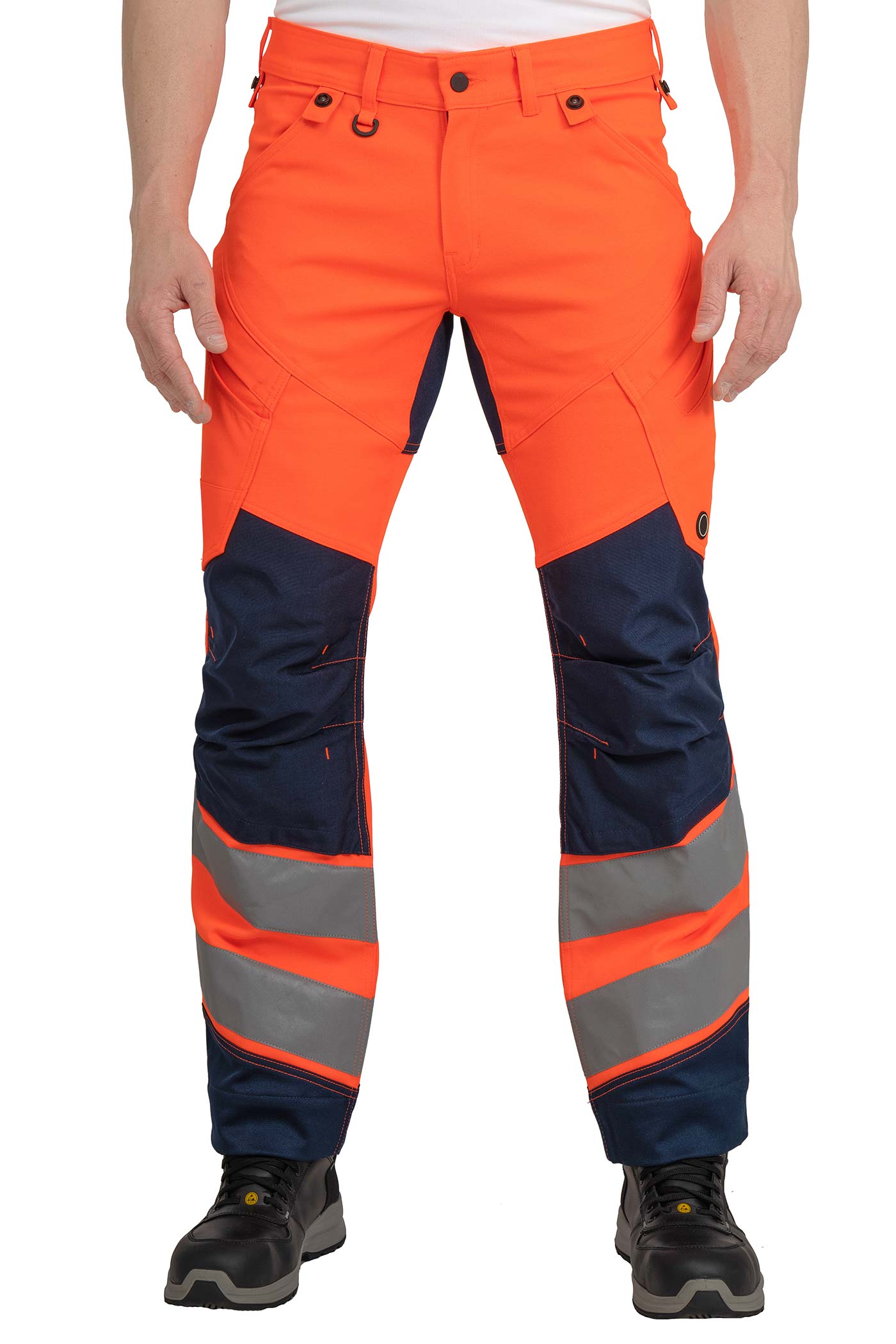Herren Warnschutzhose mit Reflexstreifen in Orange-Dunkelblau