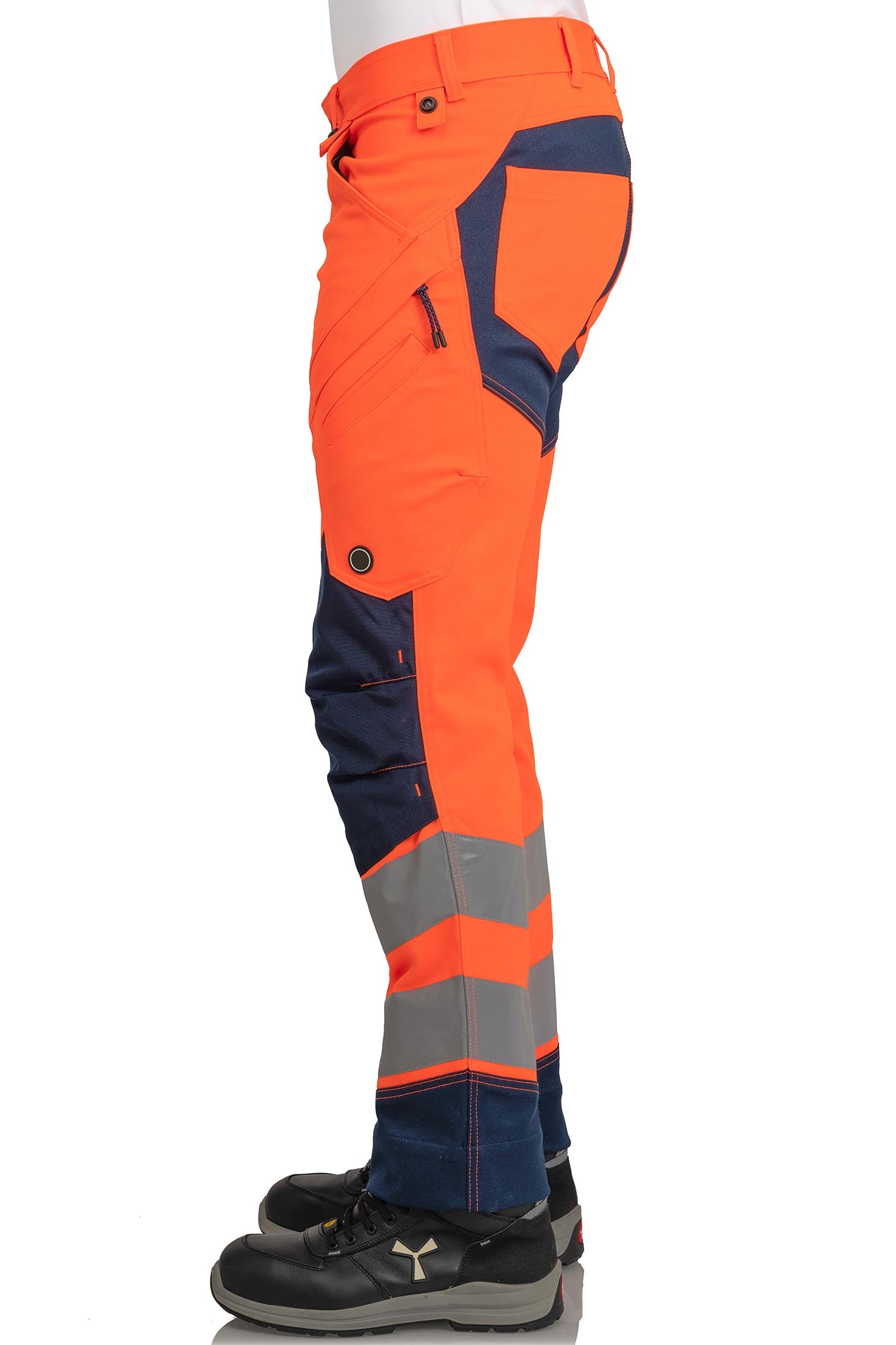 Herren Warnschutzhose mit vielen Taschen in Orange-Dunkelblau