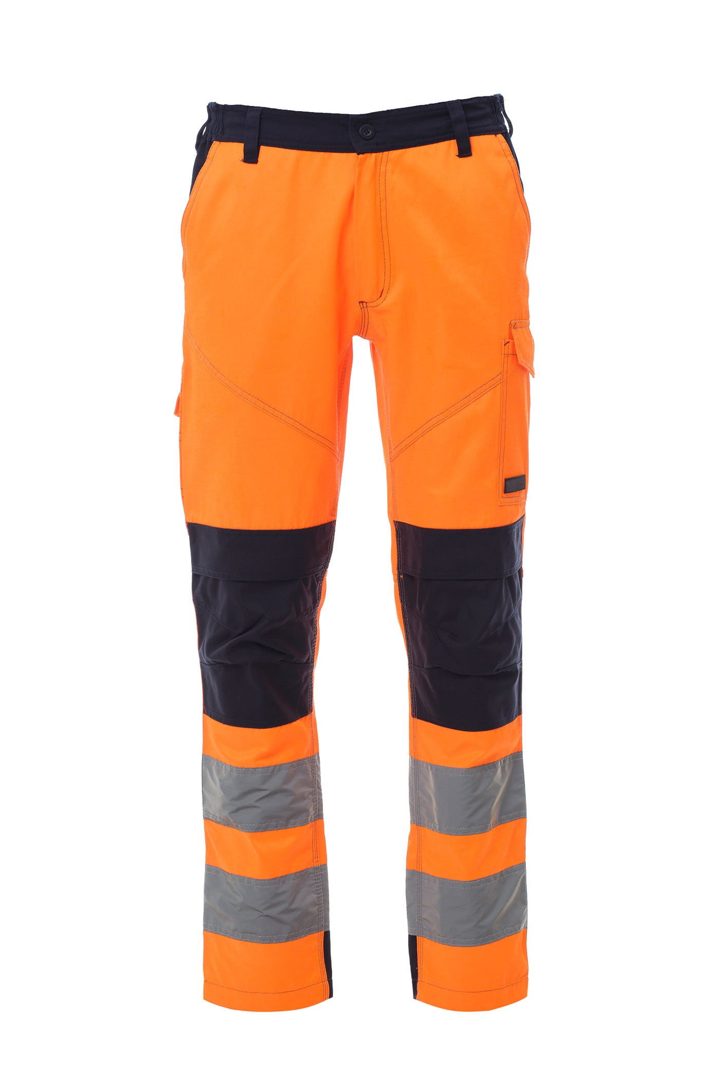 Herren Warnschutzhose mit Knieschutztaschen für Komfort in Orange