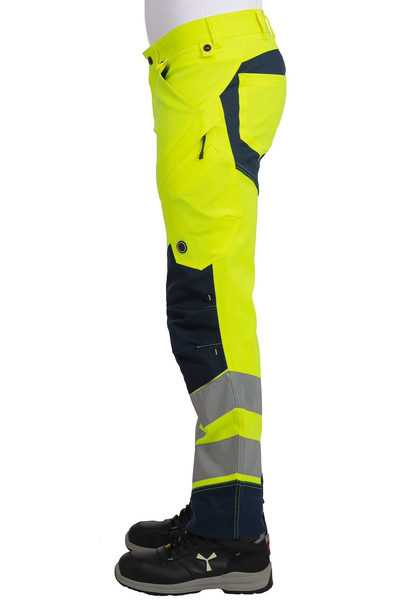 Herren Warnschutzhose mit vielen Taschen in Gelb-Dunkelblau