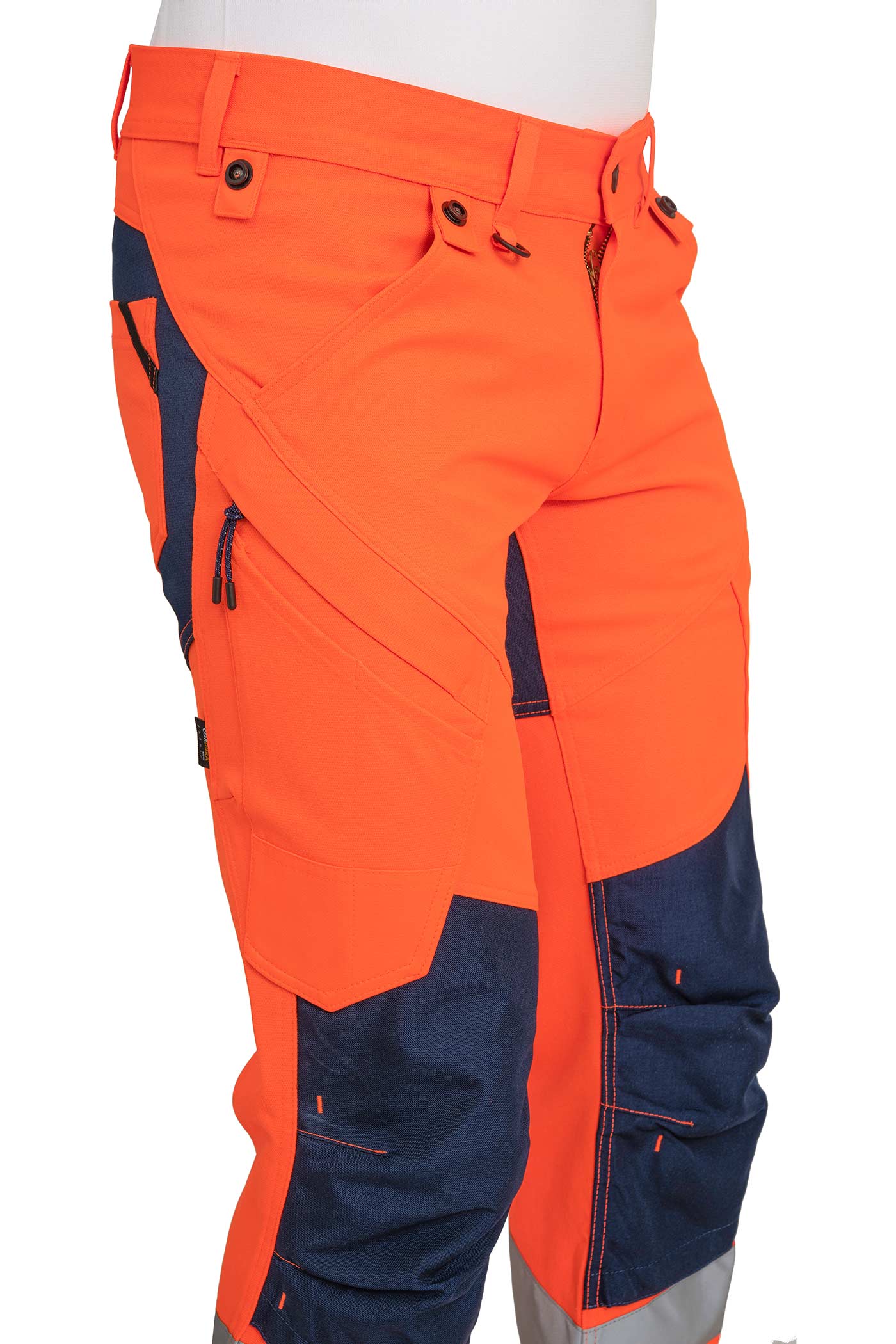 Herren Arbeitshose Warnschutz mit Kniepolstertaschen in Orange-Dunkelblau