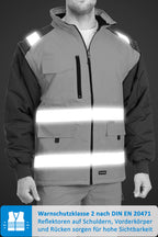 hochwertige Arbeitjacke Warnschutz mit Reflexstreifen in Neon-Gelb