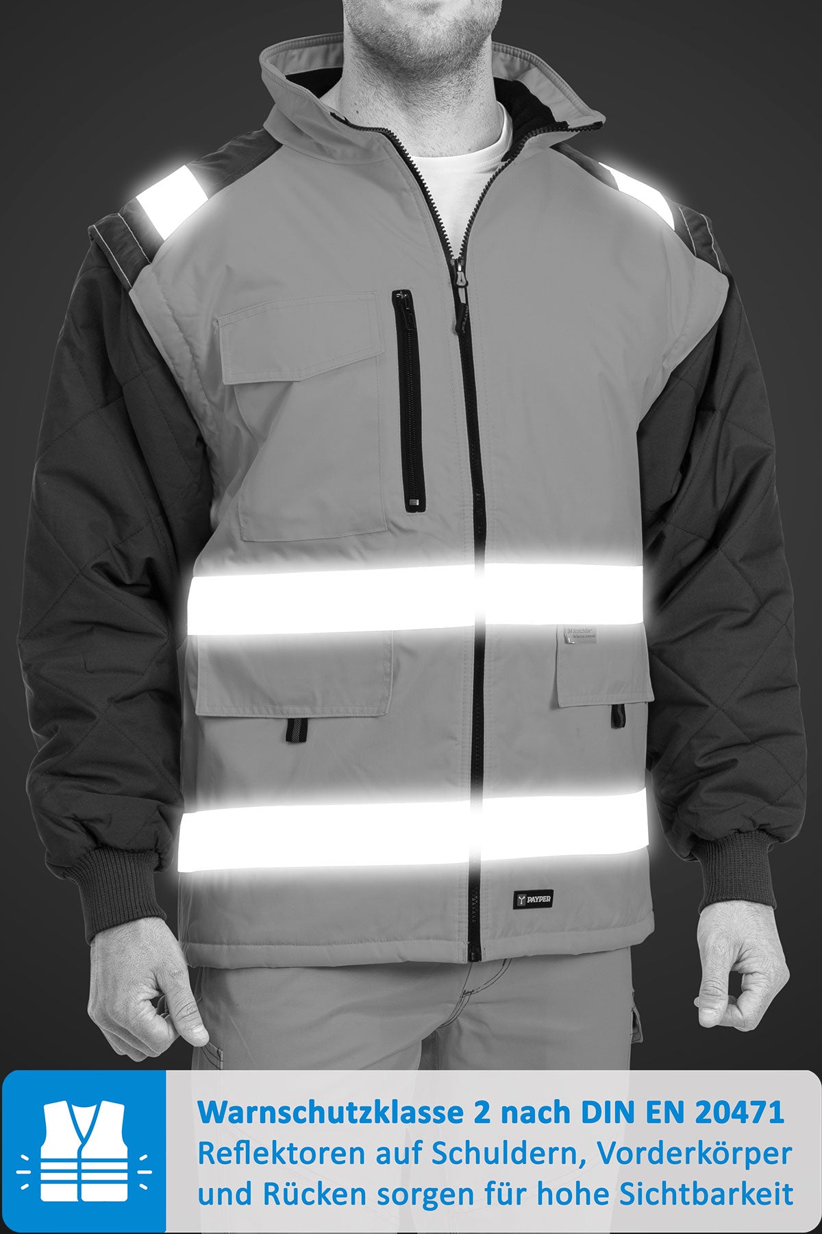 hochwertige Arbeitjacke Warnschutz mit Reflexstreifen in Neon-Gelb