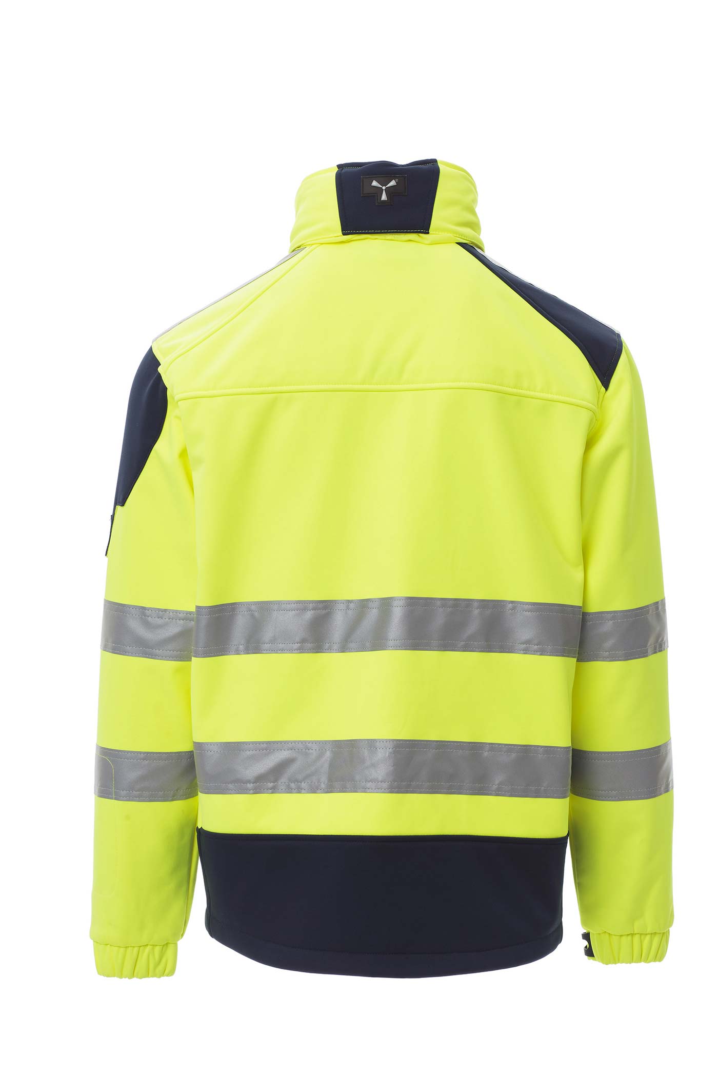 Herren Warnschutzjacke Softshell mit Reflexstreifen und Kapuze in Gelb