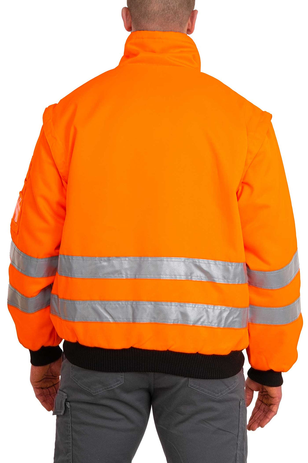 Herren Warnschutzjacke Rückseite mit großen Reflektorstreifen in Orange