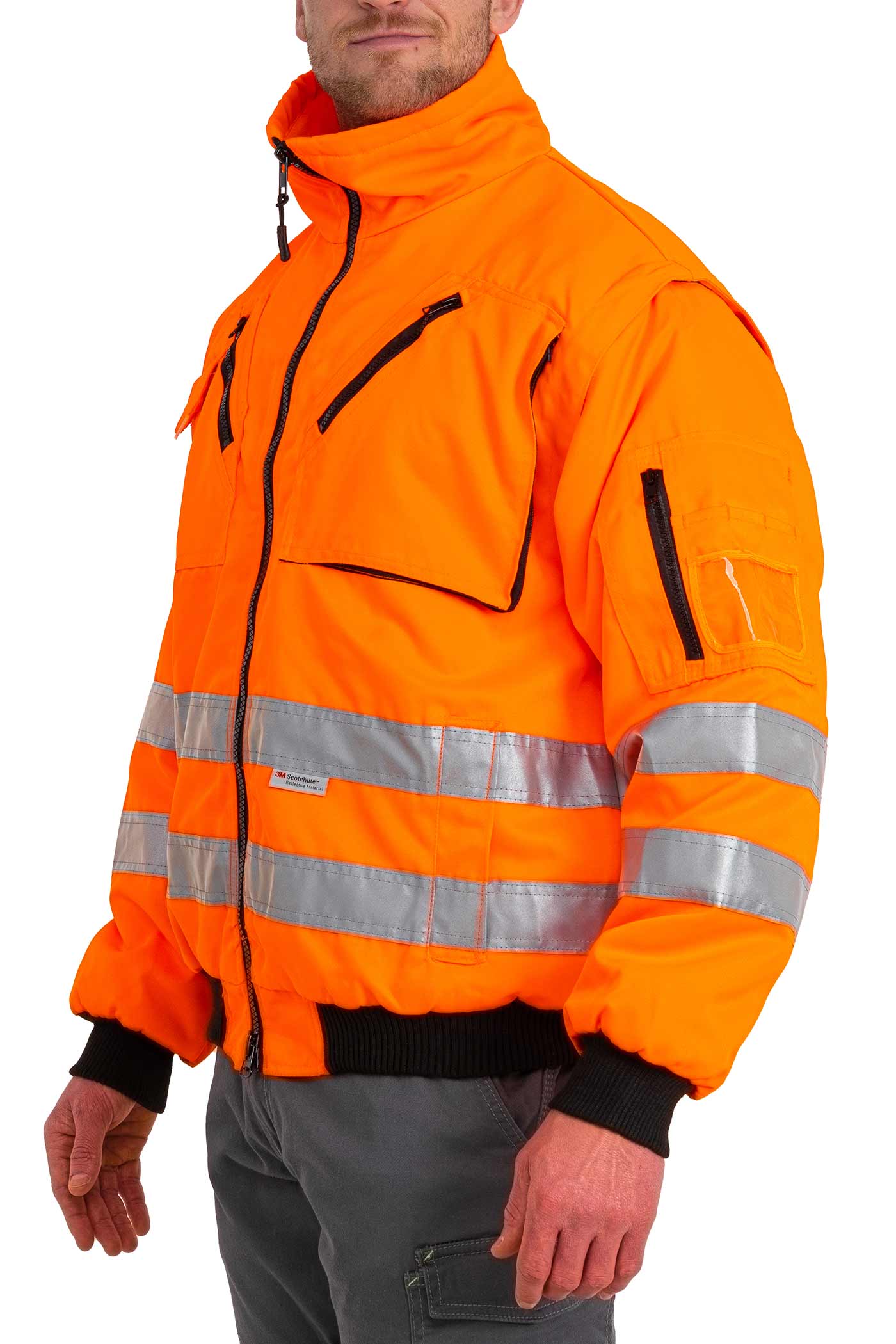 Herren Warnschutz Regenjacke mit praktischen Taschen in Orange
