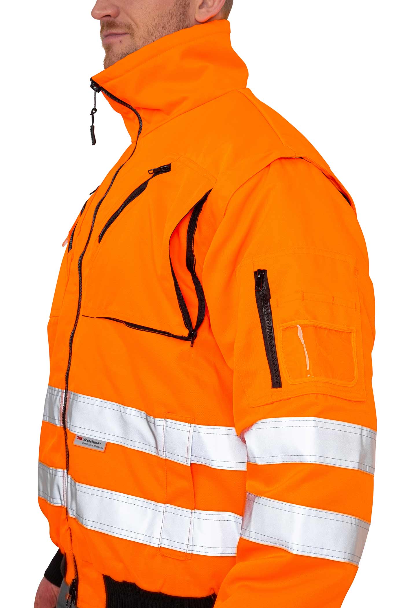 Herren Warnschutzjacke regenfest mit Brust- und Armtasche in Orange