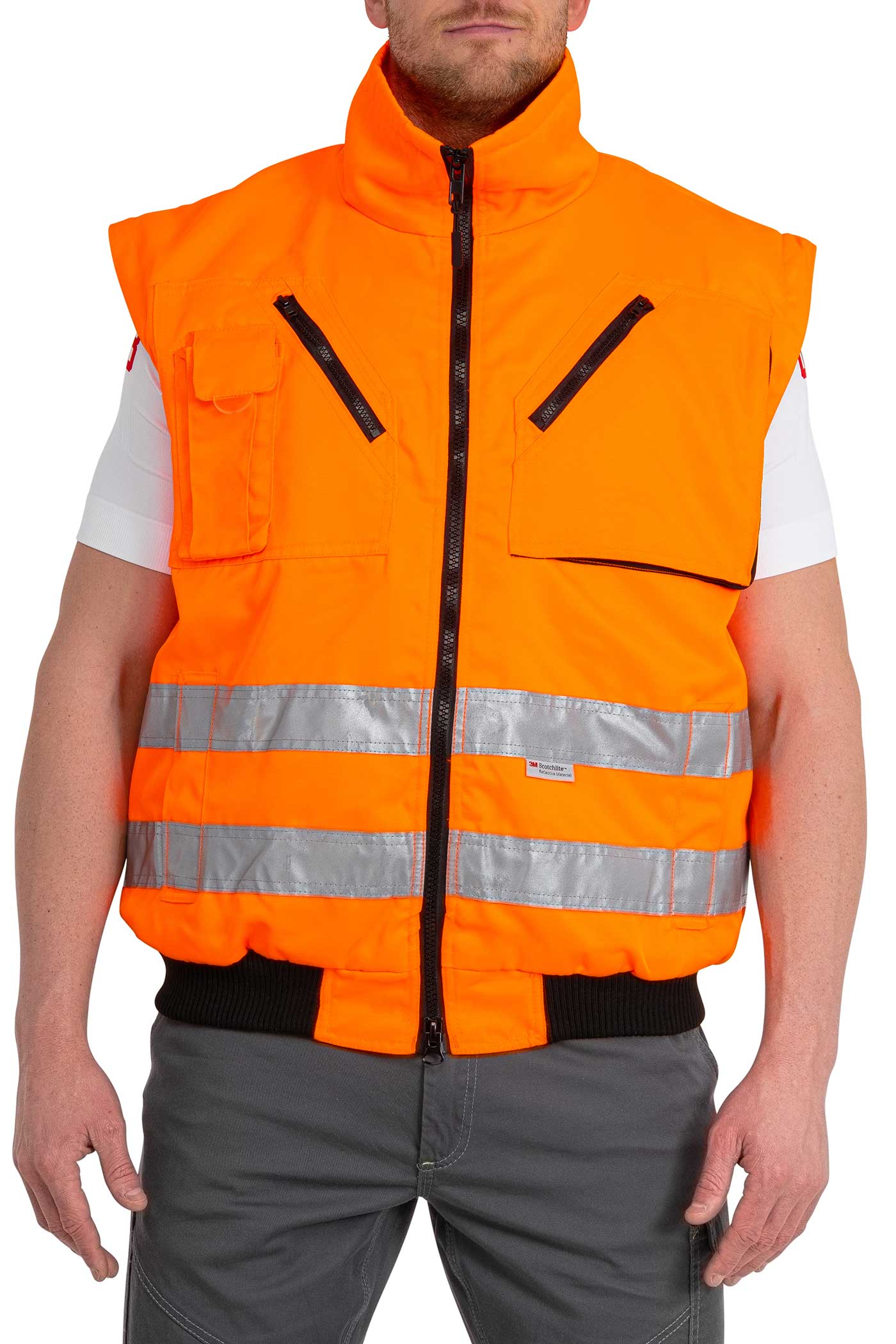 Herren Warnschutzjacke gefüttert mit abnehmbaren Ärmeln in Orange