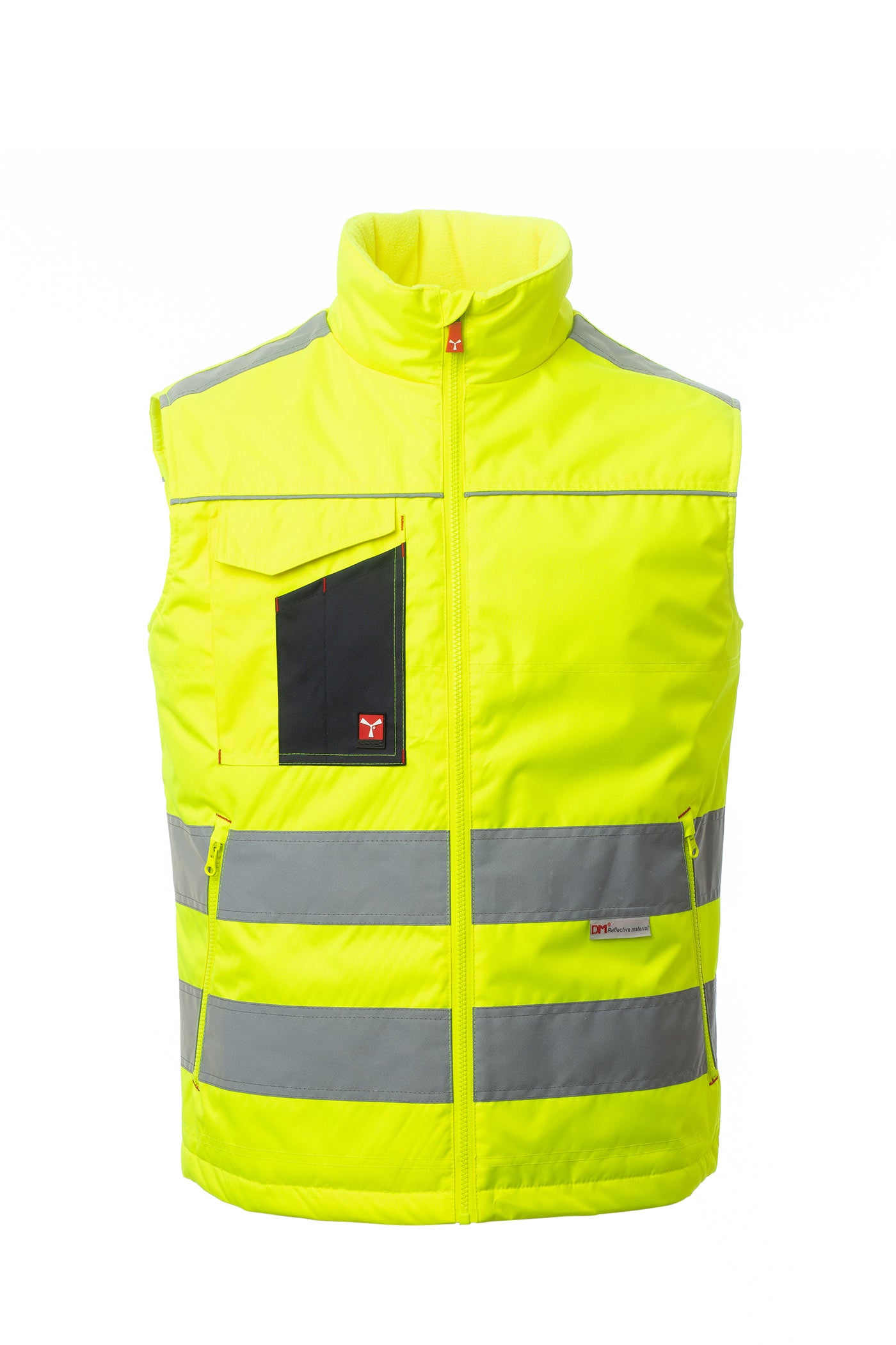 Herren Warnschutzweste mit Multifunktionstaschen und Reißverschluss in Gelb-Dunkelblau