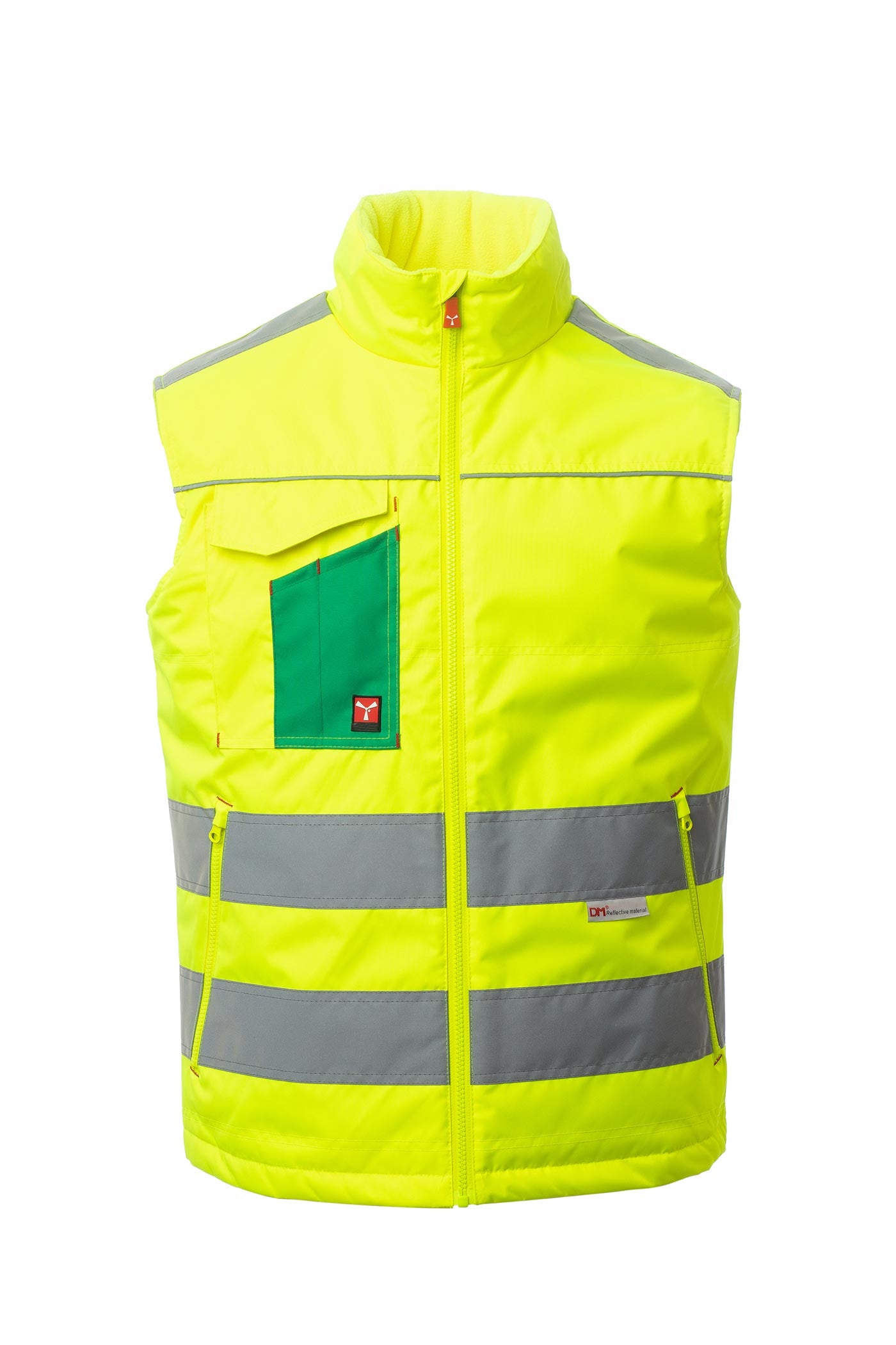 Herren Warnschutzweste mit Multifunktionstaschen und Reißverschluss in Gelb-Grün