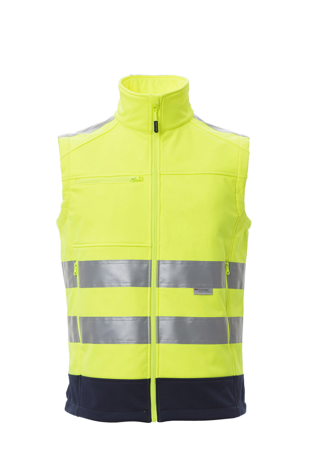 Herren Warnschutzweste Softshell mit Reißverschlusstaschen in Gelb