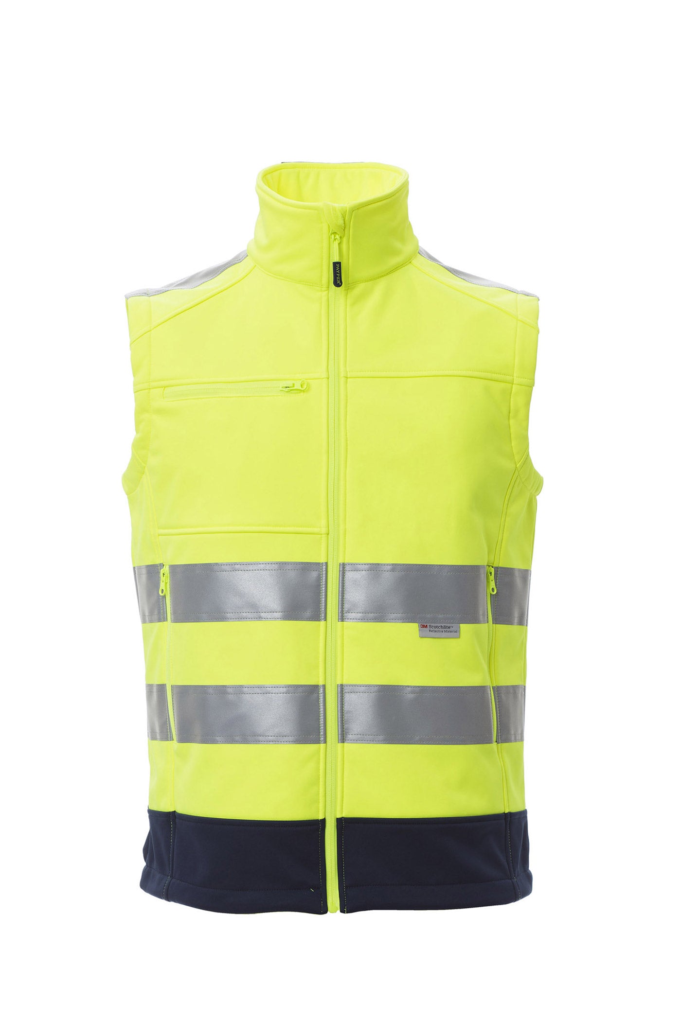 Herren Warnschutzweste Softshell mit Reißverschlusstaschen in Gelb